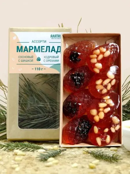 Мармелад сосновый ассорти с кедровыми орехами и с шишкой, 110 гр Мармелад сосновый ассорти с кедровыми орехами и с шишкой, 110 гр