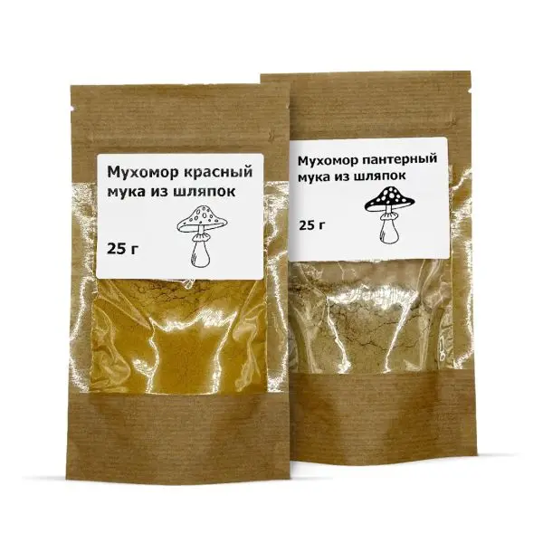 Комбо Мухомор мука из шляпок  2в1: мухоморы красный и пантерный Комбо Мухомор мука из шляпок  2в1: мухоморы красный и пантерный